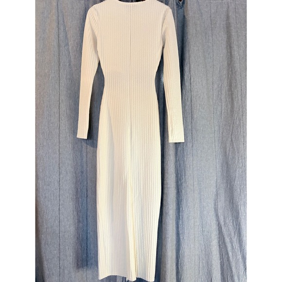 PRETTYLITTLETHING White Ribbed Cutout Long Sleeve Midi Dress Size 0 - Picture 4 of 8